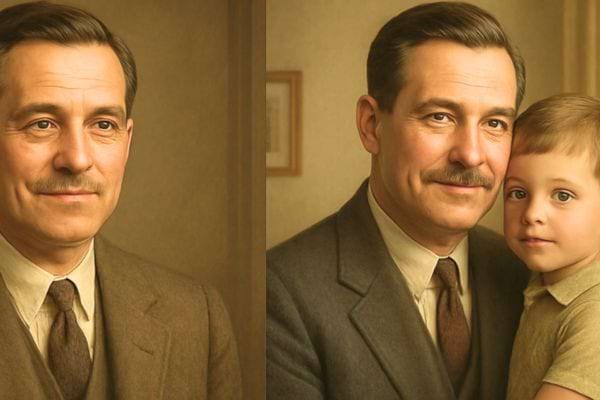 portraits dun pere seul puis avec son enfant illustrant un lien familial fort et protecteur