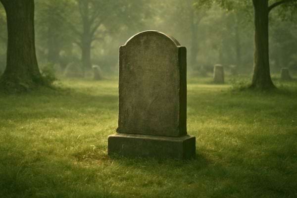 pierre tombale seule posee sur une pelouse verte entouree darbres dans une atmosphere silencieuse