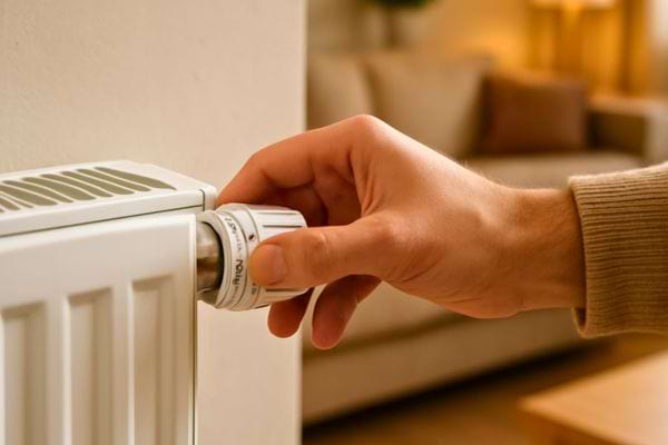 main ajustant un thermostat de radiateur pour regler la temperature du logement