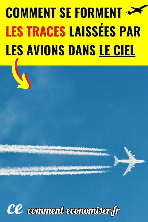 des traces blanches dans le ciel laiss&eacute;es par un avion