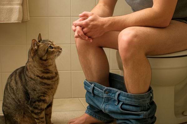 une chatte tigrée toilette