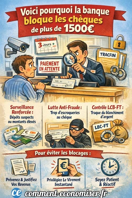 une infographie qui explique pourquoi les ch&egrave;ques de 1500&euro; peuvent &ecirc;tre bloqu&eacute;s