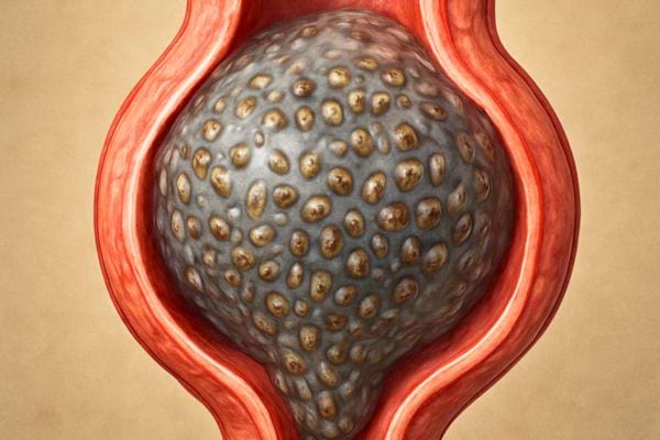 illustration dune artere avec une masse de graines de chia symbolisant un risque dobstruction