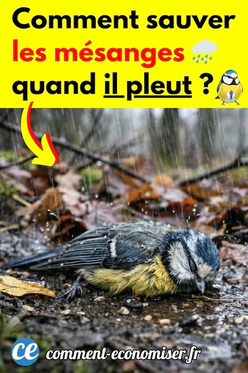 un m&eacute;sange qui est mort sous la pluie dans le jardin