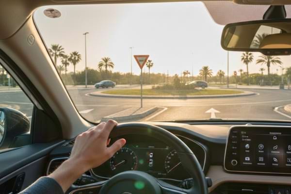 une voiture moderne, main du conducteur sur le volant hésitant à toucher le commodo du clignotant