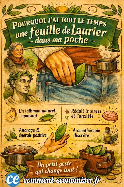 Une image qui explique les bienfaits d'avoir une feuille de laurier dans sa poche