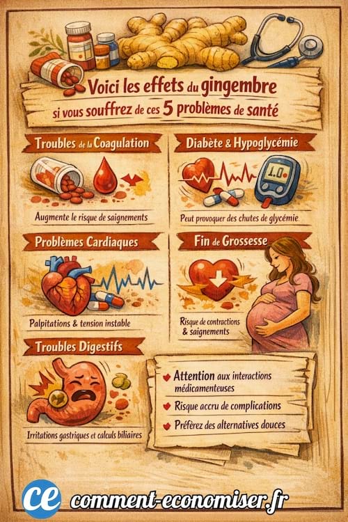 Une image qui explique les dangers du gingembre si on souffre de probl&egrave;me de sant&eacute;