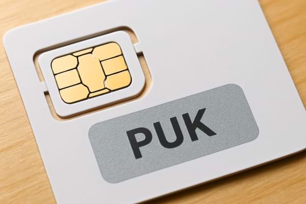 une carte support de carte SIM en plastique, focus sur la zone &agrave; gratter o&ugrave; est inscrit "PUK