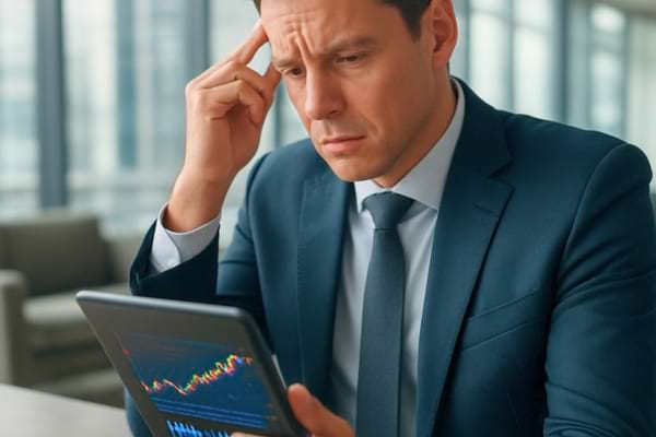 un chef d'entreprise moderne regardant une tablette affichant des graphiques financiers