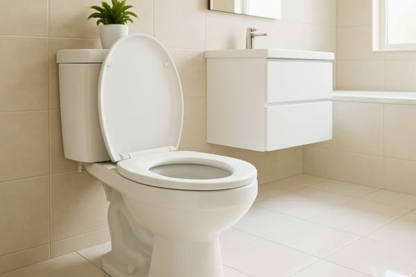 des toilettes ouvertes d'une blancheur immaculée, qui brillent littéralement.