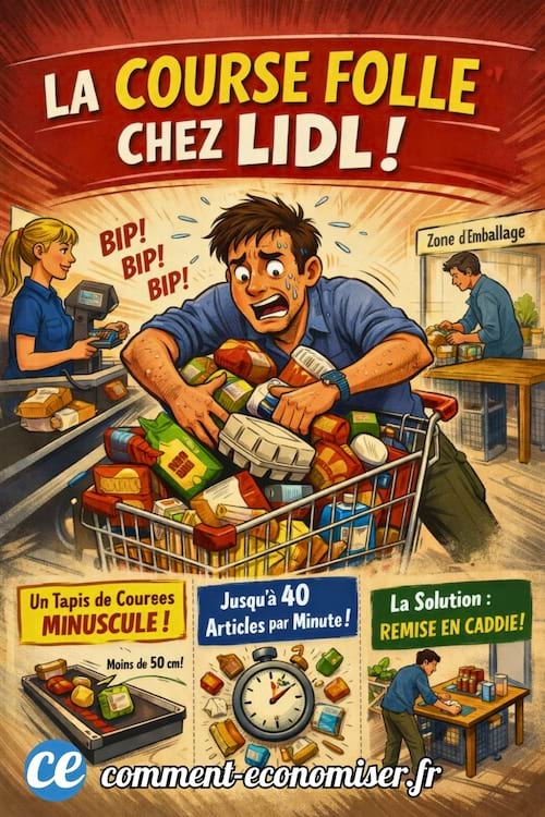 Un tapis de courses court chez lidl qui oblige &agrave; aller vite