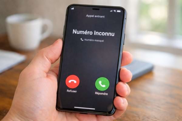 Un t&eacute;l&eacute;phone portable qui re&ccedil;oit un appel inconnu