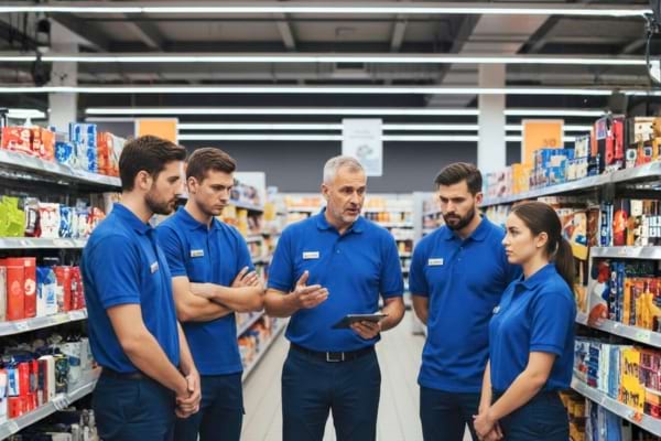 un patron de chez lidl qui parle &agrave; ses employ&eacute;s