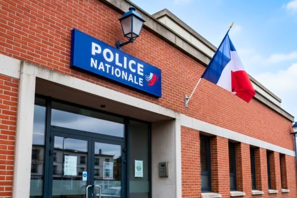 Photo de la façade extérieure d'un vrai commissariat de police français