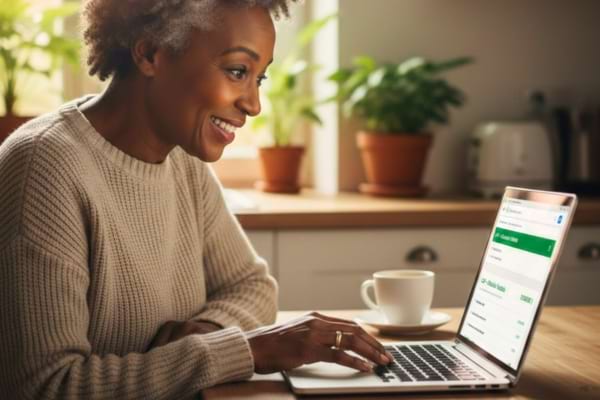 Une femme qui regarde ses comptes sur son ordinateur
