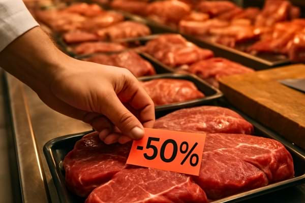 un rayon boucherie moderne type marché couvert, éclairage chaleureux