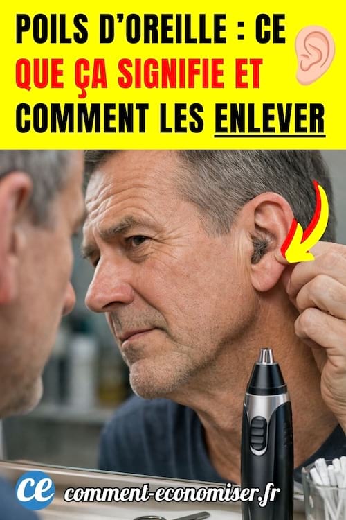 un homme se regarde dans le miroir et voit des poils dans ses oreilles