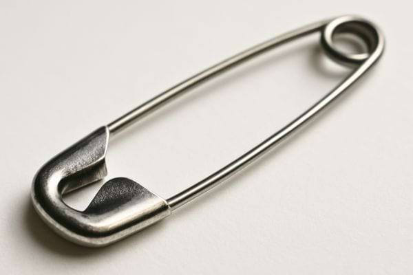 Gros plan sur une epingle de surete en metal sur fond clair