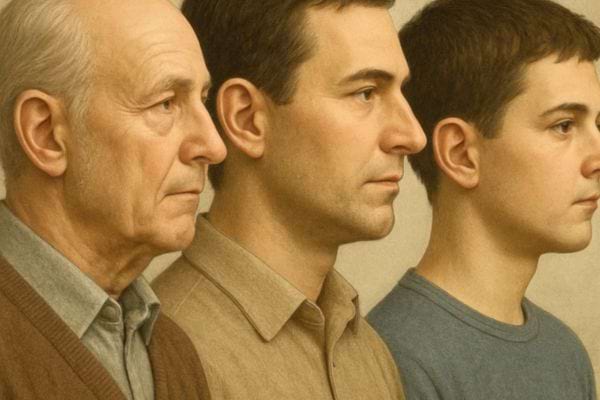 trois profils dhommes montrant le vieillissement du jeune a age