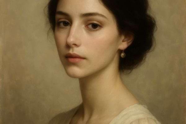 Portrait classique dune femme au regard calme sur fond neutre