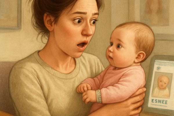 Une mere surprise tient son bebe dans ses bras