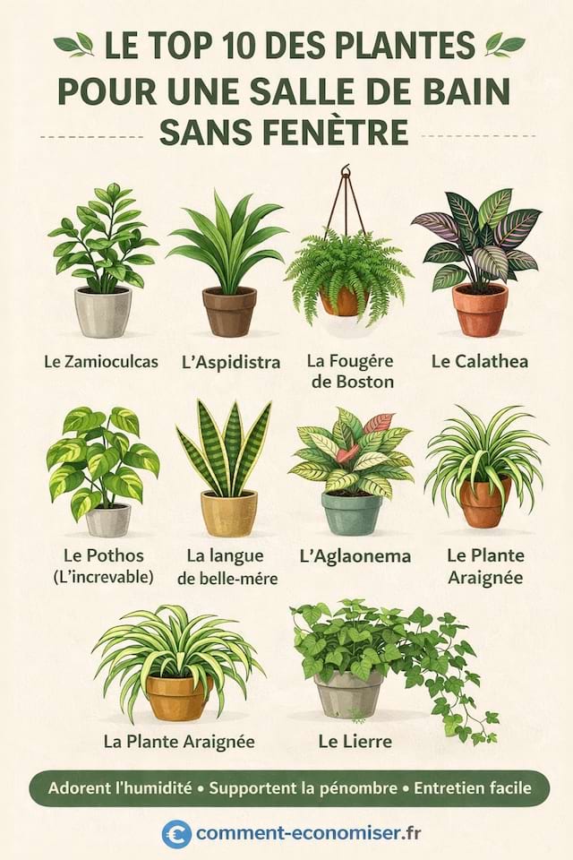 10 plantes pour une salle de bain sans fenêtre ni lumière