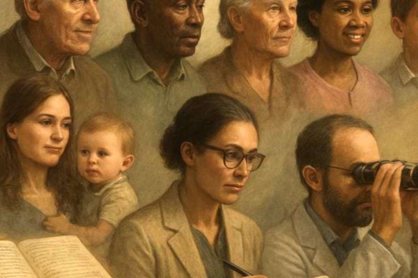 illustration dun groupe de personnes de differents ages regardant dans des directions variees