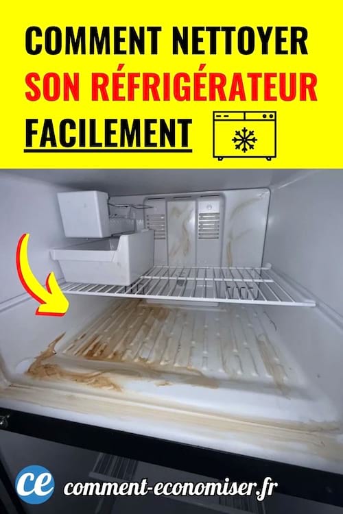 interieur de refrigerateur blanc avec traces marron et saletes au fond