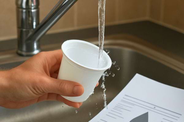 main rincant un pot de yaourt sous le robinet au dessus dun evier