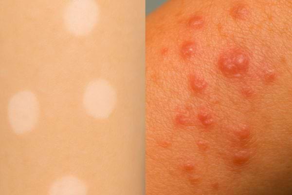 Comparaison entre peau avec taches blanches et peau avec boutons rouges