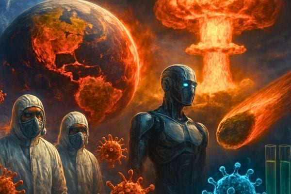 scene dramatique avec explosion planete virus et personnages en combinaison