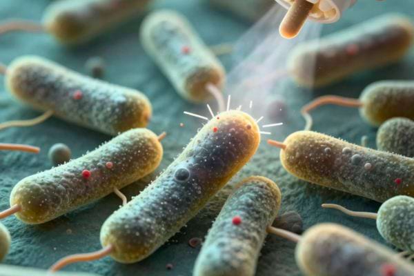 illustration de bacteries observees en gros plan avec une pipette
