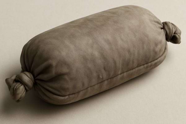 un coussin boudin en tissu utilise pour la couture pose sur une surface claire