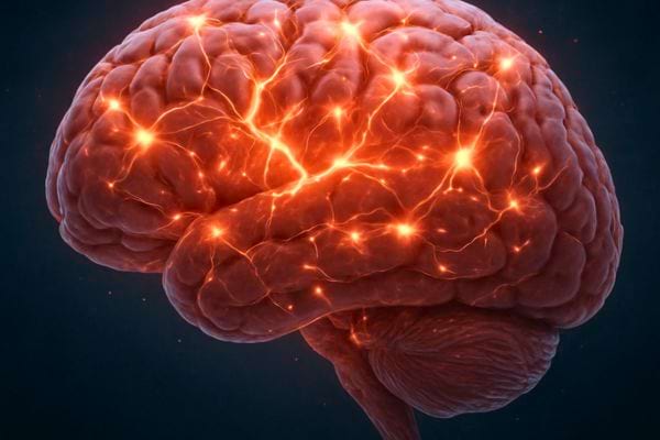 un cerveau illumine montre des connexions nerveuses brillantes sur fond sombre