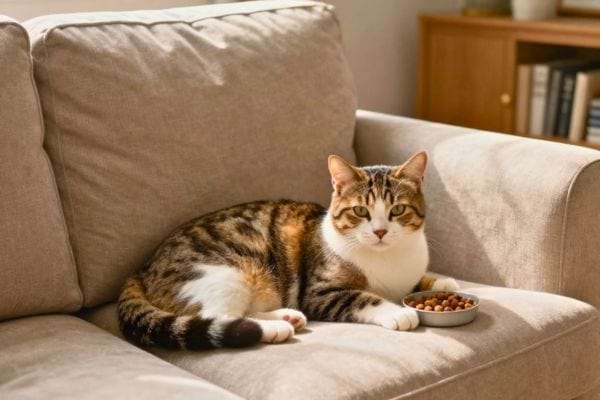 un chat se cache sous des feuilles dans un petit abri en bois