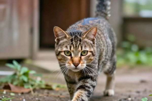 un chat marche vers lobjectif avec un regard intense