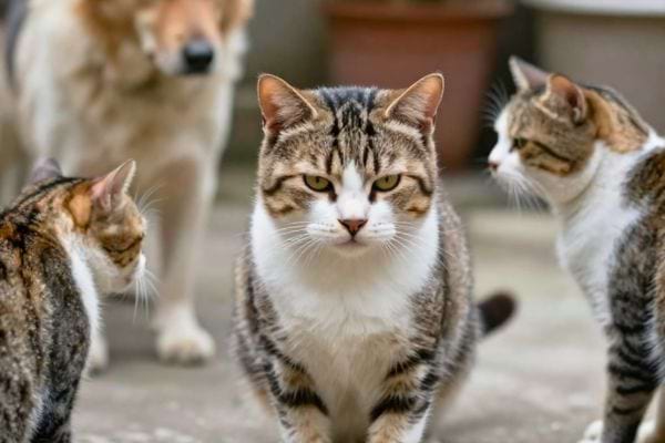 un chat est allonge sur un canape avec un bol de nourriture