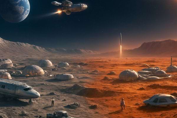 une base humaine est installee sur une planete avec vaisseaux et domes