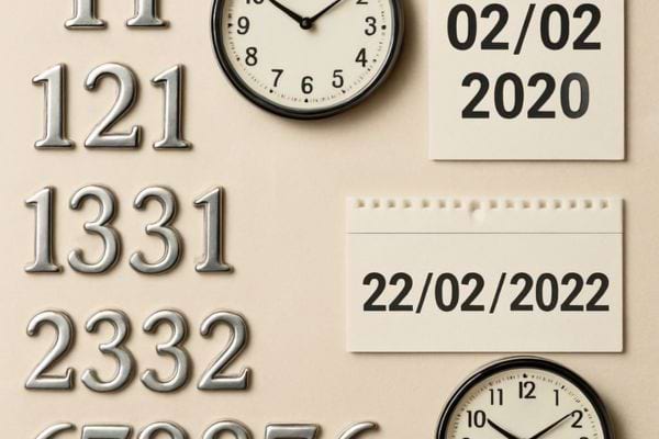 des nombres et des dates palindromes sont affiches pres de plusieurs horloges