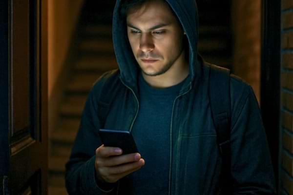 Une personne en tenue de ville rentrant tard le soir