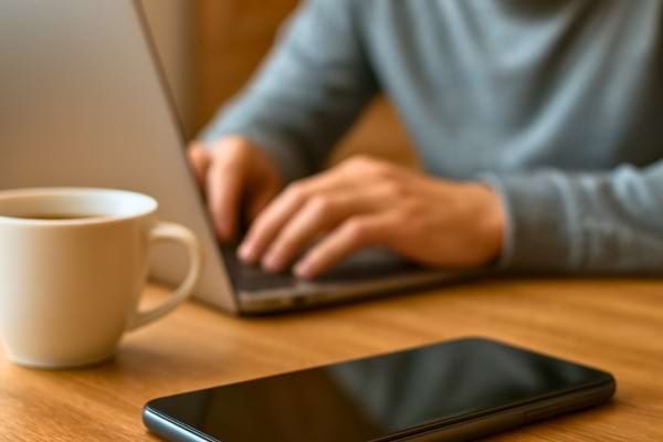 une personne tapant nerveusement sur un ordinateur portable.