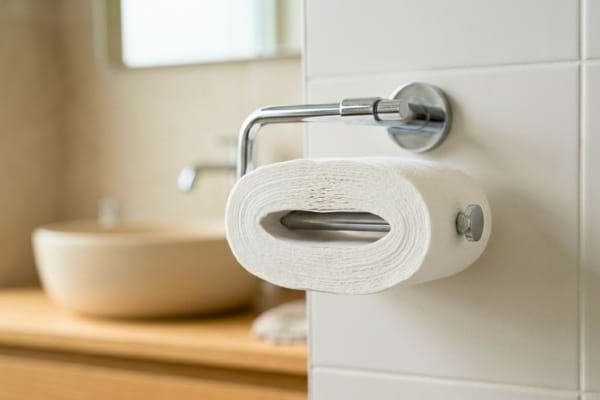 Un rouleau de papier toilette blanc d&eacute;lib&eacute;r&eacute;ment aplati