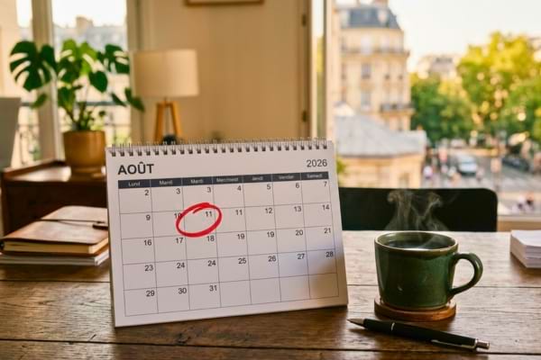 un calendrier mural de bureau avec la date du 11 août entourée au marqueur rouge