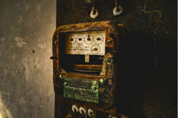 un vieux tableau &eacute;lectrique vintage dans le couloir d'une maison ancienne