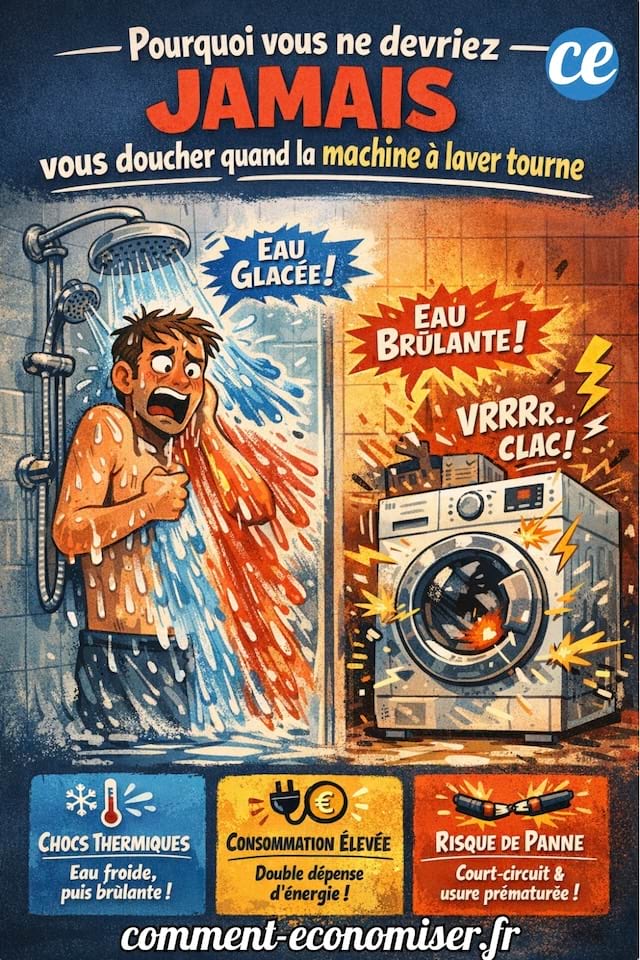 Ne jamais lancer une machine &agrave; laver et prendre sa douche en m&ecirc;me temps 