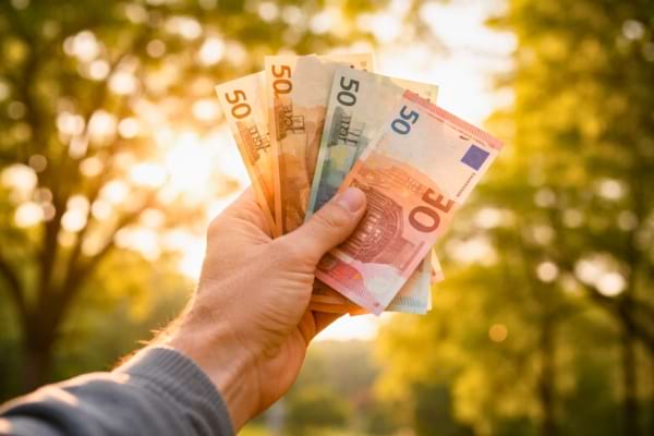 hand holding euro banknotes outdoors sunlight freedom feeling
