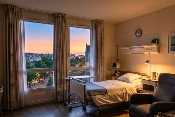 ne chambre d'hôpital paisible au crépuscule.
