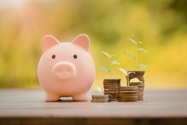 Une tirelire en cochon et des pi&egrave;ces de monnaie pos&eacute;es &agrave; c&ocirc;t&eacute;