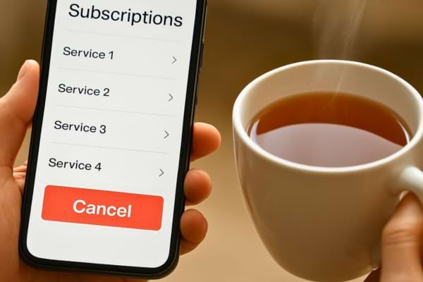 une liste d'abonnements sur smartphone avec un bouton rouge "Annuler".