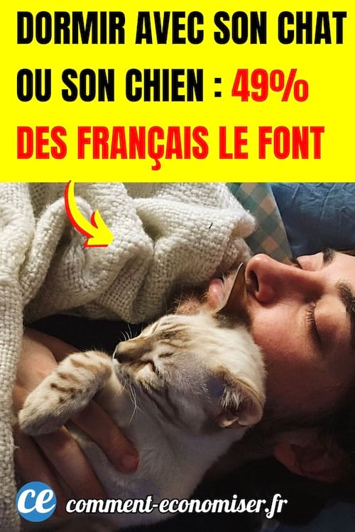 un jeune homme dort avec son chat dans son lit